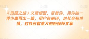 《觉醒之旅》文案模型,带着你,用你的一件小事写出一篇,用户有期待,对社会有价值,对自己有意义的短视频文案-网创资源吧