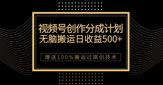 最新视频号创作分成计划，无脑搬运一天收益500+，100%搬运过原创技巧【揭秘】-网创资源吧