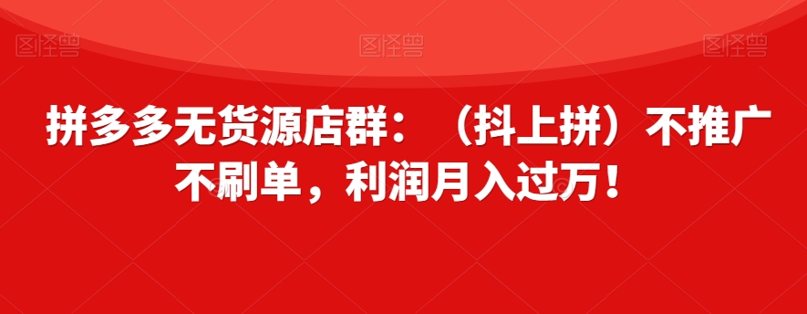 拼多多无货源店群：（抖上拼）不推广不刷单，利润月入过万！【揭秘】-网创资源吧