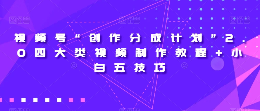 视频号“创作分成计划”2.0四大类视频制作教程+小白五技巧【揭秘】-网创资源吧
