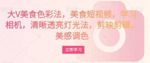 大V美食色彩法，美食短视频，学习相机，清晰透亮灯光法，剪映剪辑，美感调色-网创资源吧