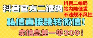 价值3000的技术！抖音二维码直跳微信！站内无限发不违规！-网创资源吧