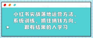 小红书实战落地运营方法，系统训练，抓住搞钱方向，跟有结果的人学习-网创资源吧