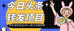 今日头条转发项目，单条视频收益400+,操作无脑简单【揭秘】-网创资源吧