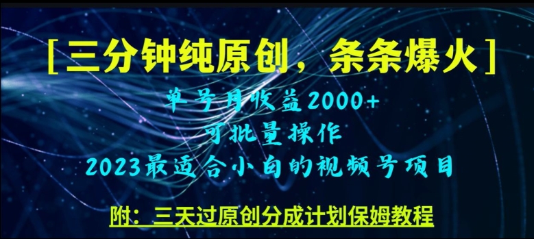 三分钟制作视频号纯原创，条条爆款，轻松月入过万【揭秘】-网创资源吧