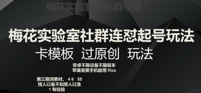 梅花实验室社群连怼起号玩法，卡模板过原创玩法【揭秘】-网创资源吧