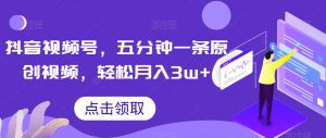 抖音视频号，五分钟一条原创视频，轻松月入3w+【独家秘诀，传授赚钱方法】【揭秘】-网创资源吧