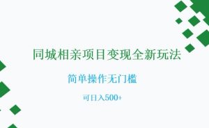 同城相亲项目变现全新玩法，简单操作无门槛，可日入500+【揭秘】-网创资源吧