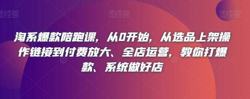 淘系爆款陪跑课，从0开始，从选品上架操作链接到付费放大、全店运营，教你打爆款、系统做好店-网创资源吧
