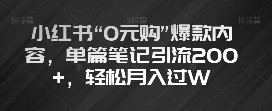 小红书“0元购”爆款内容，单篇笔记引流200+，轻松月入过W【揭秘】-网创资源吧