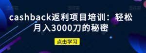 cashback返利项目培训:轻松月入3000刀的秘密-网创资源吧