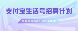 支付宝生活号作者招募计划,单号单月2600,可批量去做,工作室一人一个月轻松1w+【揭秘】-网创资源吧