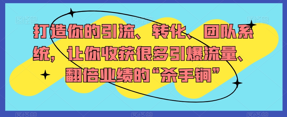 打造你的引流、转化、团队系统，让你收获很多引爆流量、翻倍业绩的“杀手锏”-网创资源吧