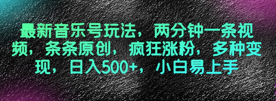 最新音乐号玩法，两分钟一条视频，条条原创，疯狂涨粉，多种变现，日入500+，小白易上手【揭秘】-网创资源吧