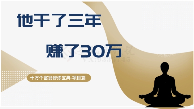十万个富翁修炼宝典之2.他干了3年，赚了30万-网创资源吧