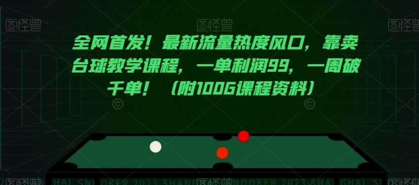 全网首发！最新流量热度风口，靠卖台球教学课程，一单利润99，一周破千单！（附100G课程资料）-网创资源吧