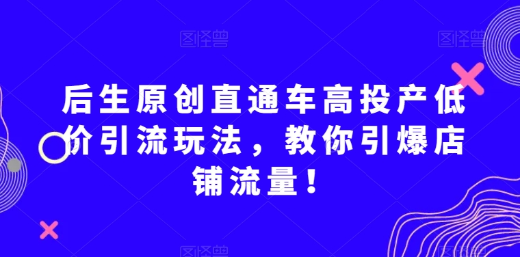 后生原创直通车高投产低价引流玩法，教你引爆店铺流量！-网创资源吧