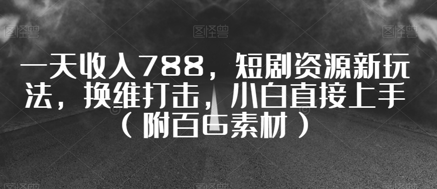 一天收入788，短剧资源新玩法，换维打击，小白直接上手（附百G素材）【揭秘】-网创资源吧