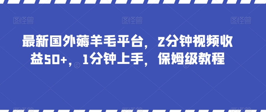 最新国外薅羊毛平台，2分钟视频收益50+，1分钟上手，保姆级教程【揭秘】-网创资源吧