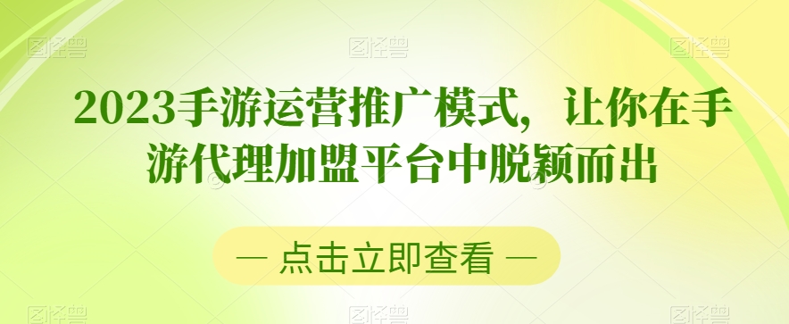 2023手游运营推广模式，让你在手游代理加盟平台中脱颖而出-网创资源吧