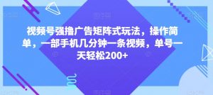 视频号强撸广告矩阵式玩法，操作简单，一部手机几分钟一条视频，单号一天轻松200+【揭秘】-网创资源吧