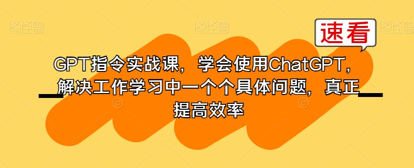 GPT指令实战课，学会使用ChatGPT，解决工作学习中一个个具体问题，真正提高效率-网创资源吧