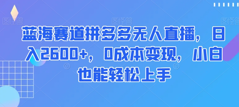 蓝海赛道拼多多无人直播，日入2600+，0成本变现，小白也能轻松上手【揭秘】-网创资源吧