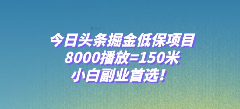 今日头条掘金低保项目，8000播放=150米，小白副业首选【揭秘】-网创资源吧