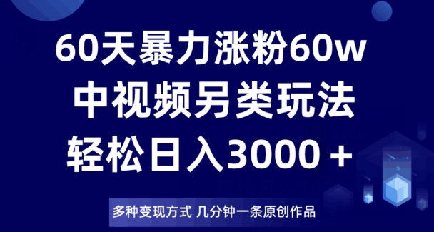 60天暴力涨粉60W，中视频另类玩法，日入3000＋，几分钟一条原创作品多种变现方式-网创资源吧