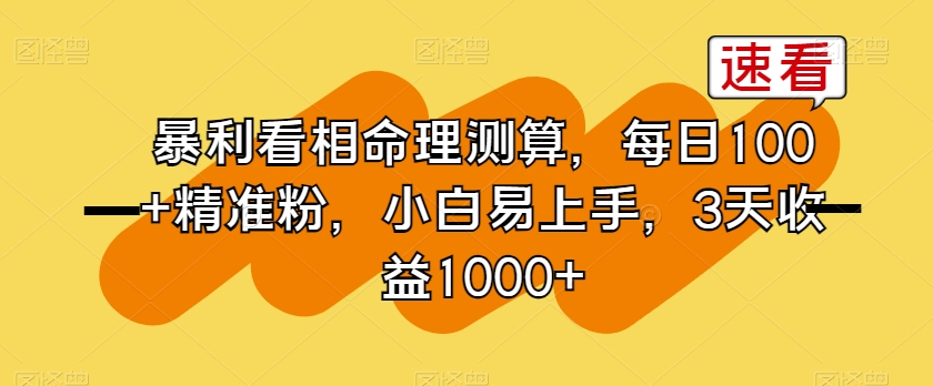 暴利看相命理测算，每日100+精准粉，小白易上手，3天收益1000+【揭秘】-网创资源吧