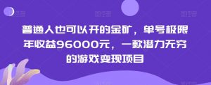 普通人也可以开的金矿，单号极限年收益96000元，一款潜力无穷的游戏变现项目【揭秘】-网创资源吧