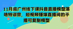 11月底广州线下课抖音直播模型落地特训营，短视频锤爆直播间的平播可复制模型-网创资源吧