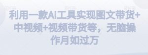 利用一款AI工具实现图文带货+中视频+视频带货等,无脑操作月如过万【揭秘】-网创资源吧