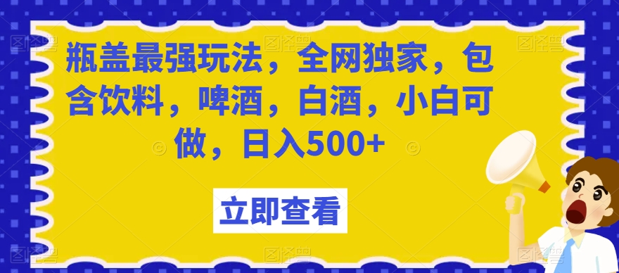 瓶盖最强玩法，全网独家，包含饮料，啤酒，白酒，小白可做，日入500+【揭秘】-网创资源吧