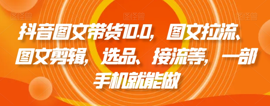 抖音图文带货10.0，图文拉流、图文剪辑，选品、接流等，一部手机就能做-网创资源吧