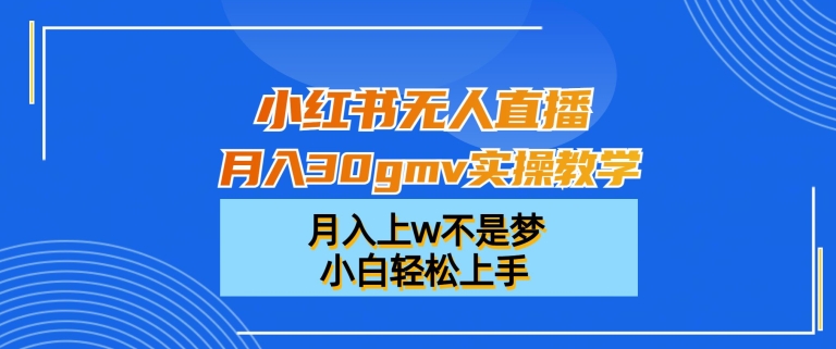 小红书无人直播月入30gmv实操教学，月入上w不是梦，小白轻松上手【揭秘】-网创资源吧