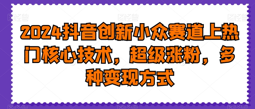 2024抖音创新小众赛道上热门核心技术，超级涨粉，多种变现方式【揭秘】-网创资源吧