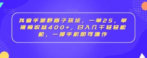 抖音手游野路子玩法,一单25,单视频收益400+,日入几千轻轻松松,一部手机即可操作【揭秘】-网创资源吧