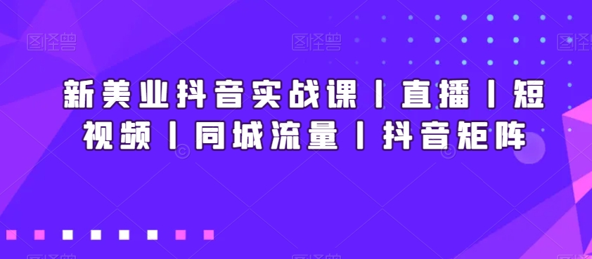 新美业抖音实战课丨直播丨短视频丨同城流量丨抖音矩阵-网创资源吧