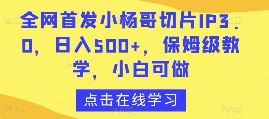 全网首发小杨哥切片IP3.0，日入500+，保姆级教学，小白可做【揭秘】-网创资源吧