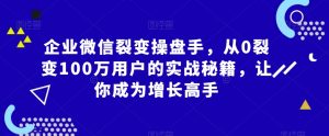 企业微信裂变操盘手，从0裂变100万用户的实战秘籍，让你成为增长高手-网创资源吧
