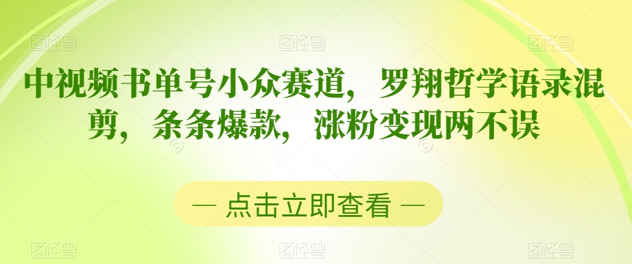 中视频书单号小众赛道，罗翔哲学语录混剪，条条爆款，涨粉变现两不误【揭秘】-网创资源吧