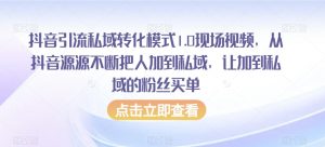 抖音引流私域转化模式1.0现场视频,从抖音源源不断把人加到私域,让加到私域的粉丝买单-网创资源吧