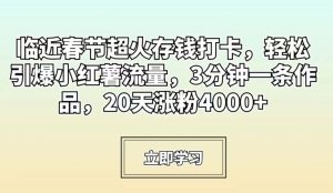 临近春节超火存钱打卡,轻松引爆小红薯流量,3分钟一条作品,20天涨粉4000+【揭秘】-网创资源吧