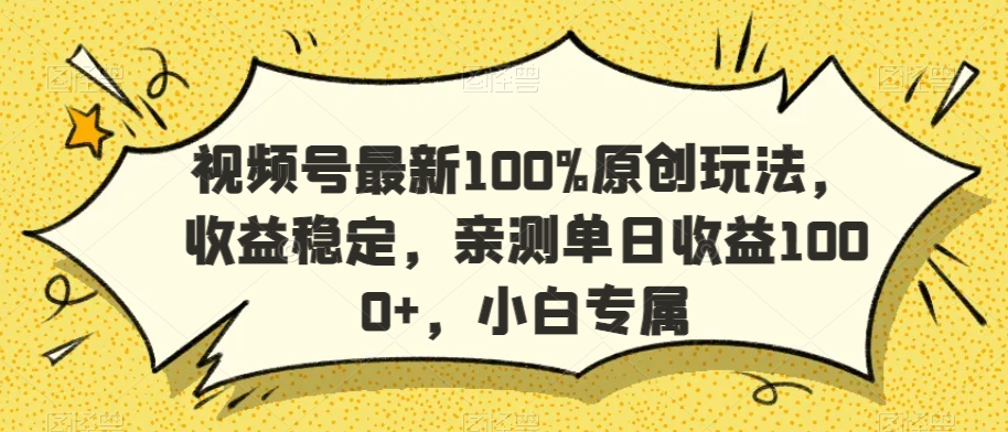 视频号最新100%原创玩法，收益稳定，亲测单日收益1000+，小白专属【揭秘】-网创资源吧