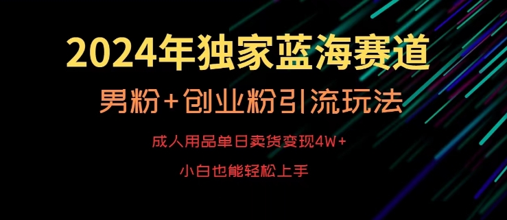 2024年独家蓝海赛道，成人用品单日卖货变现4W+，男粉+创业粉引流玩法，不愁搞不到流量【揭秘】-网创资源吧