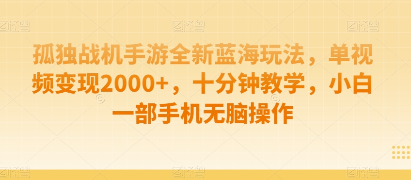 孤独战机手游全新蓝海玩法，单视频变现2000+，十分钟教学，小白一部手机无脑操作【揭秘】-网创资源吧