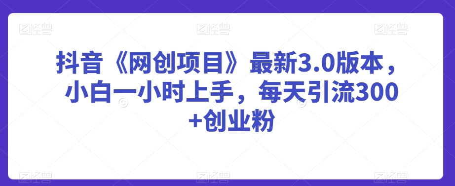 抖音《网创项目》最新3.0版本，小白一小时上手，每天引流300+创业粉【揭秘】-网创资源吧