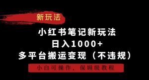小红书笔记新玩法,日入1000+,多平台搬运变现(不违规),小白可操作,保姆级教程【揭秘】-网创资源吧