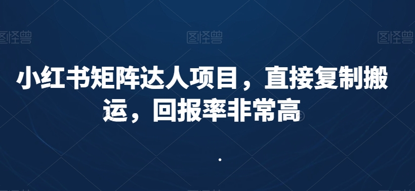 小红书矩阵达人项目，直接复制搬运，回报率非常高-网创资源吧
